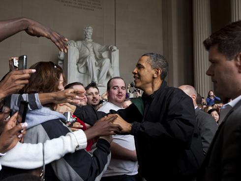 Brothers pictured with President Obama at the Lincoln Memorial during the weekend of Tau Chapter’s Installations, dated April 2011.